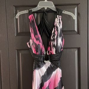 Animal print pink, white and black prom dress